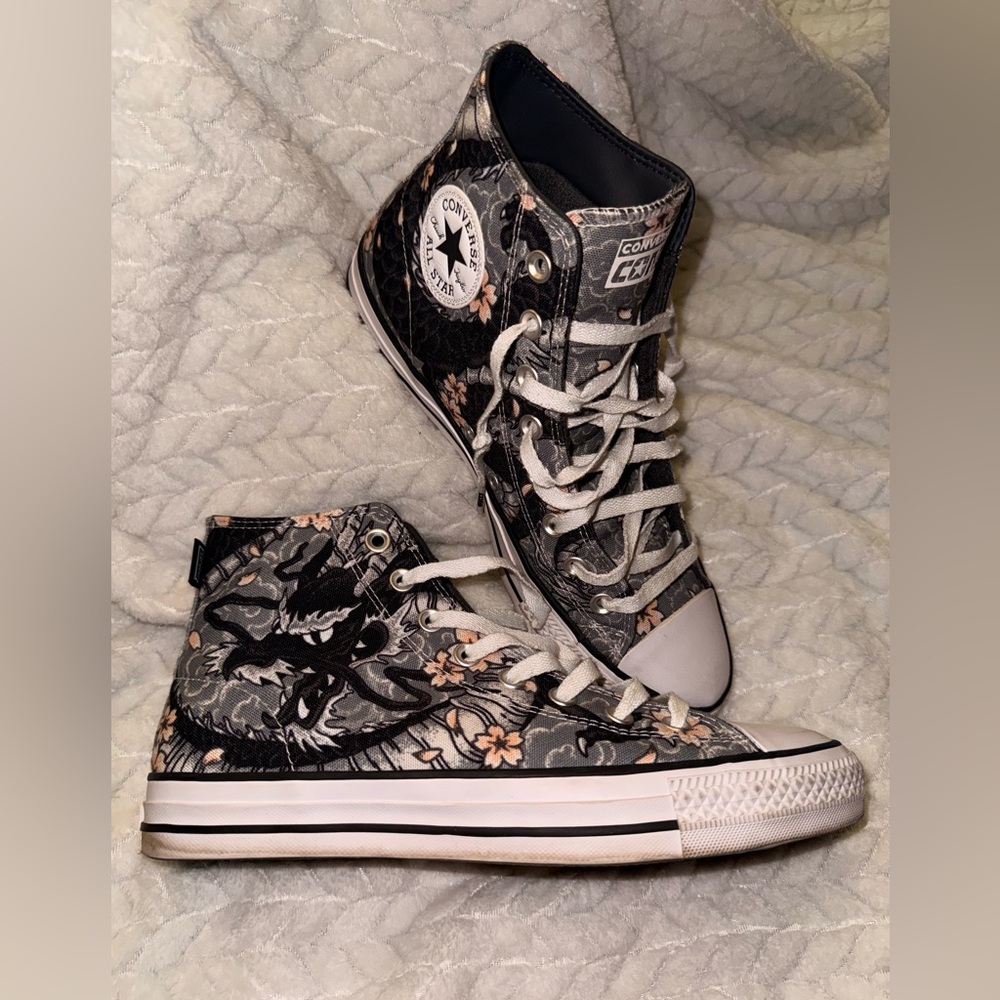 Converse Black and White Floral High-Tops